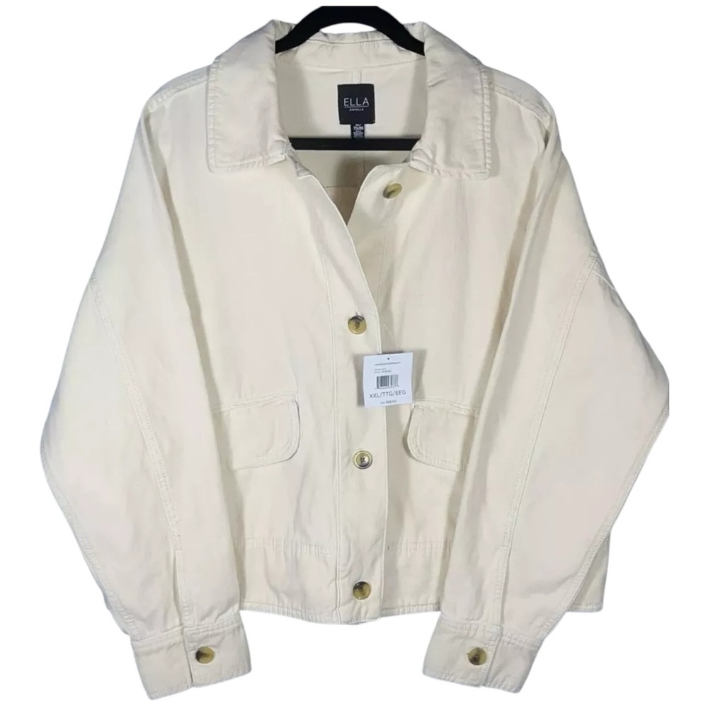 Rafaella Jacket Cream Denim Button Front‎ Flap Pockets in Sizes 1X, 2X & 3X  NWT